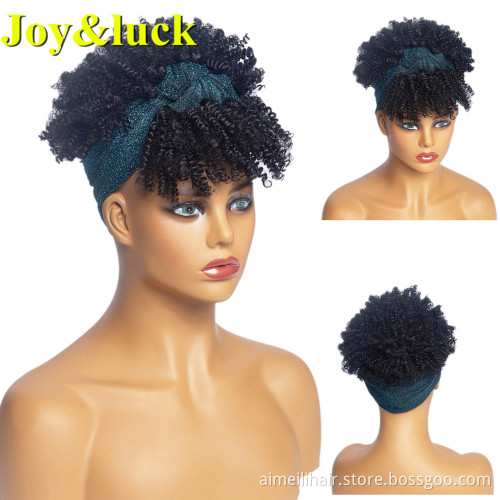 Blue Head Band Kinky Curly Ladies Natural Short Afro Hairband Wig for Black Women Short Headband Wig Synthetic Hair Wigs